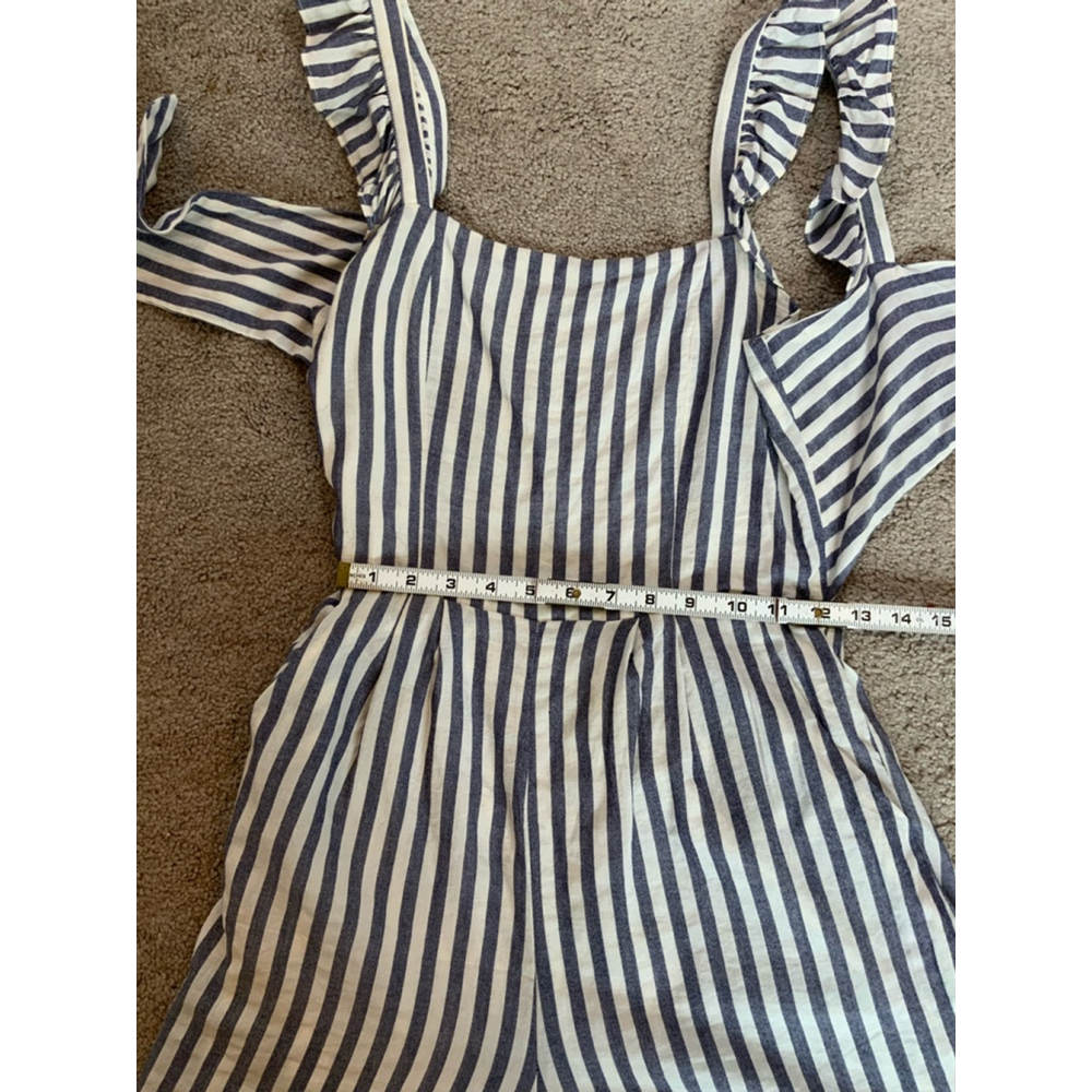 Women's Striped Romper Romper Size 6 Blue/White Ruffles Fitted Waist Cottagecore - Picture 7 of 16